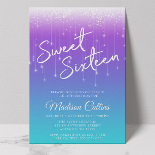 Moderne Lichter Lila Türkis Sweet 16 Einladung
