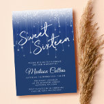 Moderne Lichter Navy Blue Sweet 16 Einladung<br><div class="desc">Diese feine marineblaue 16 Einladung verfügt über einen modernen Script-Schriftart mit weißer Glasleuchte.</div>