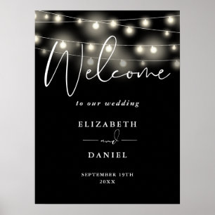 Moderne Lichterkette Hochzeit Willkommensschild Poster