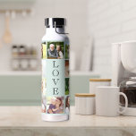 Moderne Liebe 10 Foto Collage Mint Trinkflasche<br><div class="desc">Ein pastellfarbenes grünes Foto sammelt Wasserflasche,  um Ihre Familie oder andere,  Sie Liebe zu feiern. Sie können mit 10 Bildern personalisieren. "LIEBE" steht in der Mitte in eleganter Typografie.</div>