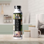 Moderne Liebe 10 FotoCollage Black Trinkflasche<br><div class="desc">Ein Foto sammelt schwarze Wasserflasche,  um Ihre Familie oder andere,  die Sie Liebe zu feiern. Personalisieren Sie mit 10 Bildern. "LIEBE" wird in der Mitte vertikal in der offenen weißen Typografie geschrieben.</div>