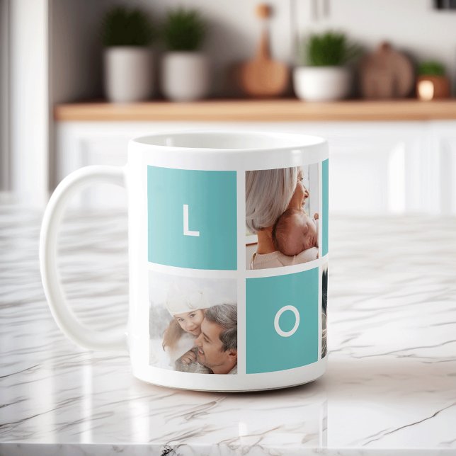 Moderne Liebe | Aqua Foto Collage Tasse (Von Creator hochgeladen)