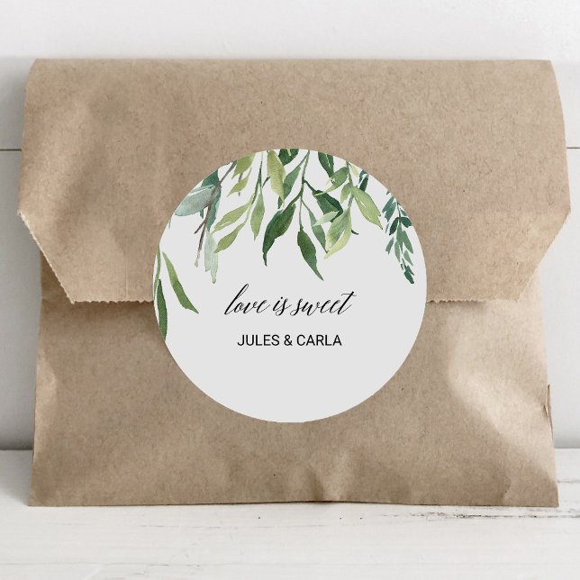 Moderne Liebe aus Blättern ist süße Hochzeit Runder Aufkleber (Von Creator hochgeladen)