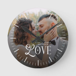 Moderne Liebe Benutzerdefiniertes Hochzeitsfoto Pa Runde Wanduhr