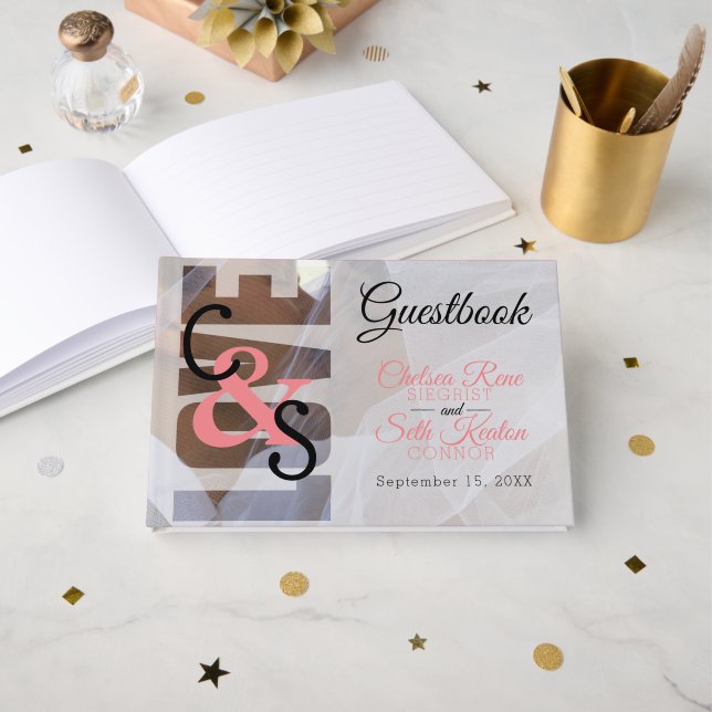 Moderne Liebe - Coral Wedding Gästebuch (Vorderseite Offen)