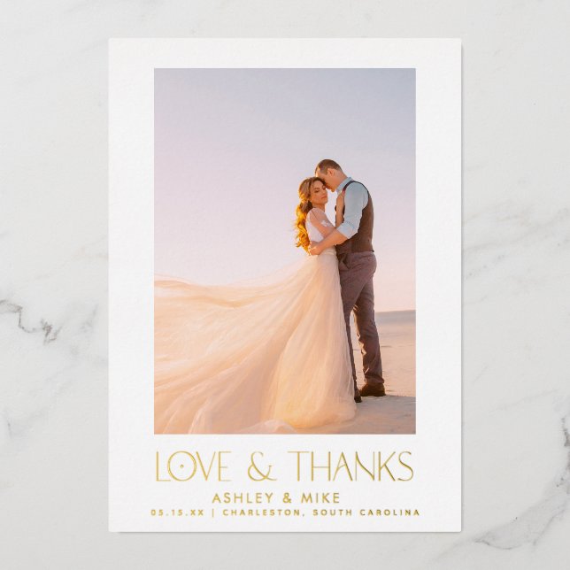 Moderne Liebe & Danke 2 Foto Wedding Vielen Dank Folieneinladung (Vorderseite)