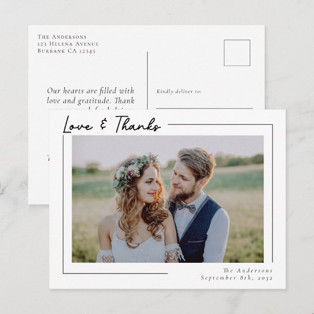Moderne Liebe & Danke Foto Wedding Vielen Dank Postkarte (Vorne/Hinten)