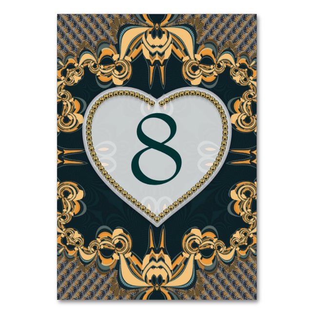 Moderne Liebe Deco Lace Aquamarin Gold Tischnummer (Rückseite)