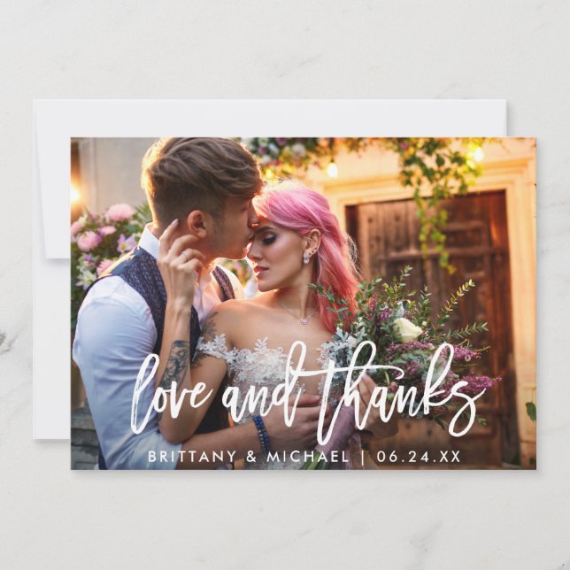 Moderne Liebe für Pinsel dank Foto Hochzeit Dankeskarte (Vorderseite)