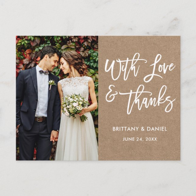 Moderne Liebe für Pinselskripte und dank Wedding K Postkarte (Vorderseite)