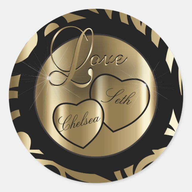 Moderne Liebe | Gold und Schwarz | Personalisieren Runder Aufkleber (Vorderseite)