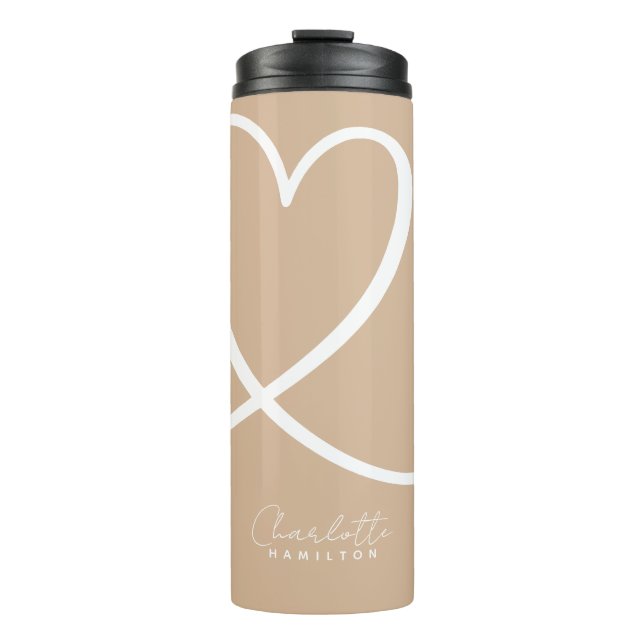 Moderne Liebe Herz Personalisiert Tan White Thermosbecher (Vorderseite)