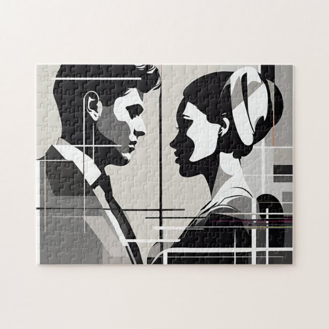 Moderne Liebe in Schwarz-Weiß-Silhouette (Horizontal)