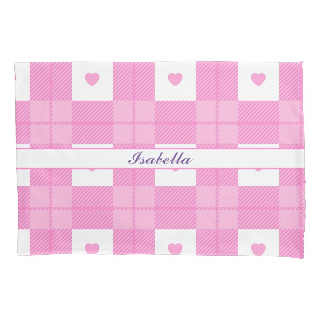 Moderne Liebe Kariert rosa Herzenskollektion Kissenbezug (Vorderseite)