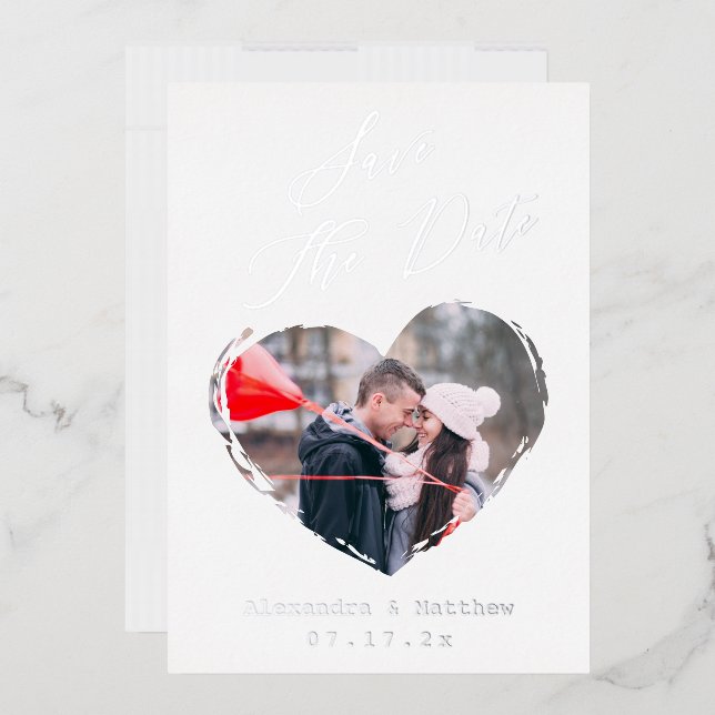 Moderne Liebe Kontur Foto Save the Date Folieneinladung (Briefumschlag)