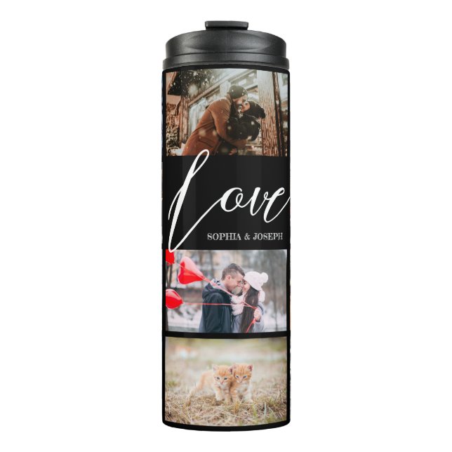 Moderne Liebe kundenspezifische Foto Collage Valen Thermosbecher (Vorderseite)