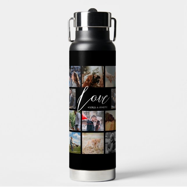 Moderne Liebe kundenspezifische Foto Collage Valen Trinkflasche (Vorderseite)