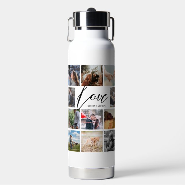 Moderne Liebe kundenspezifische Foto Collage Valen Trinkflasche (Vorderseite)