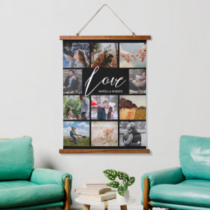 Moderne Liebe kundenspezifische Foto Collage Valen Wandteppich Mit Holzrahmen