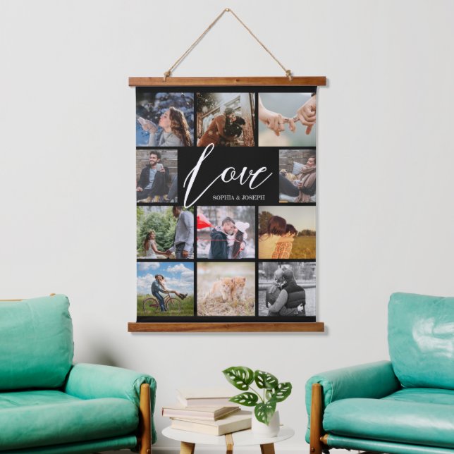 Moderne Liebe kundenspezifische Foto Collage Valen Wandteppich Mit Holzrahmen (Wohnzimmer)