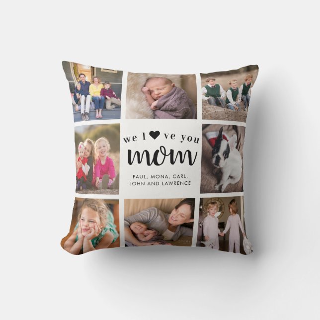 Moderne Liebe Mama Familienfoto Collage Kissen (Vorderseite)