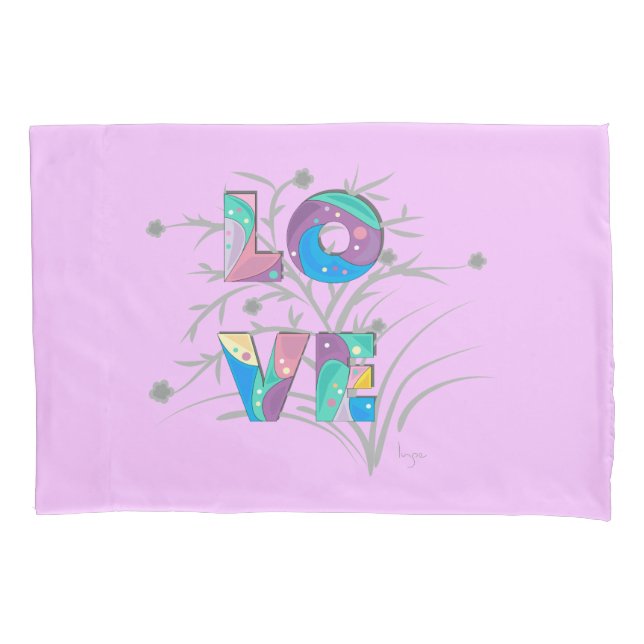 Moderne LIEBE mit Blume Lilac Niedlich Pillow Case Kissenbezug (Vorderseite)