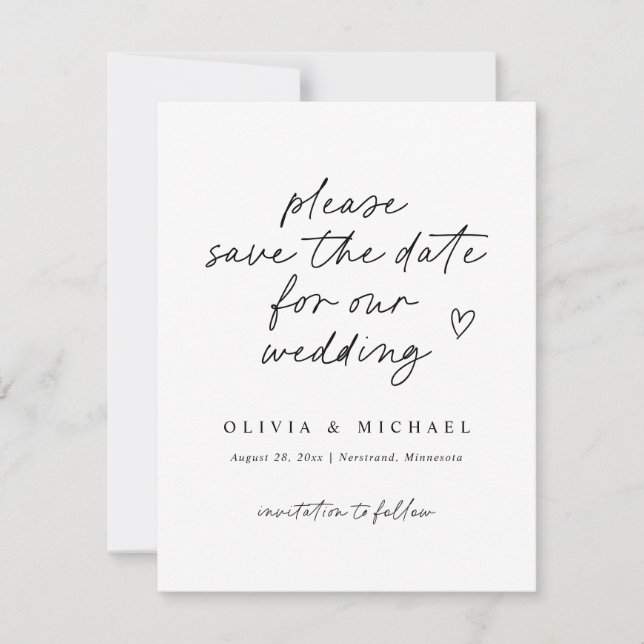 Moderne Liebe Note Handwriting Wedding Save the Da Save The Date (Vorderseite)