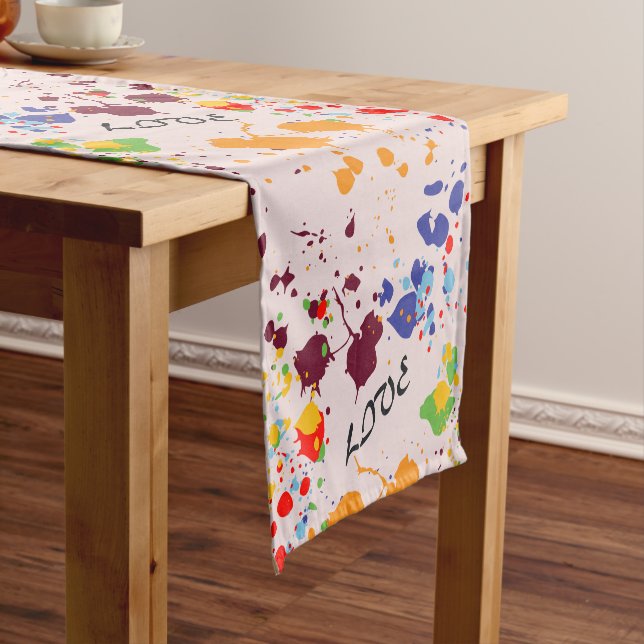 Moderne Liebe Paint Spritzer Farbiger Frühling Kurzer Tischläufer (Beispiel)