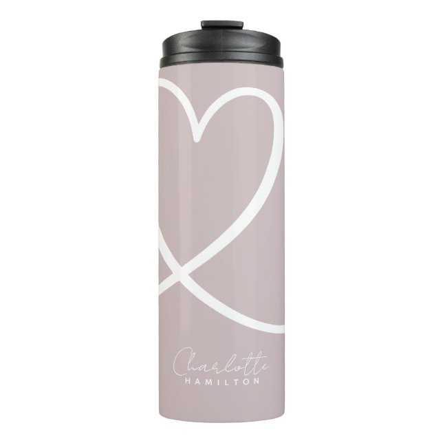 Moderne Liebe Personalisiertes Rosa Herz Thermosbecher (Vorderseite)