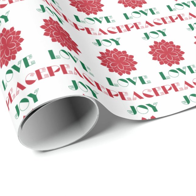 Moderne Liebe Rot, Grün und Weiß, Friede, Freude Geschenkpapier (Rolleneckpunkt)