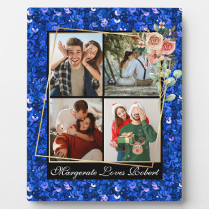 Moderne LIEBE SIE 4 Fotos blauer Glitzer Valentine Fotoplatte