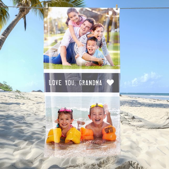 Moderne Liebe Sie Oma Fotos Grau Strandtuch (Modern Love You Grandma Photos Gray Beach Towel)