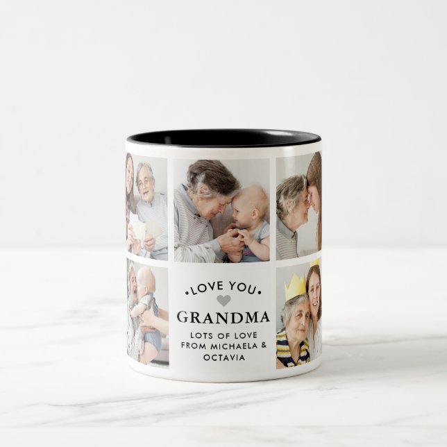 Moderne Liebe Sie Oma/Oma/Nana/andere 9-Foto Zweifarbige Tasse (Mittel)