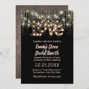 Moderne Liebe Sign & String Lights Hochzeit Einladung