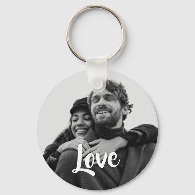 Moderne Liebe Typografie Personalisierte Paare Fot Schlüsselanhänger (Vorderseite)