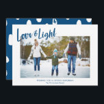 Moderne Liebe-u. Licht-Foto-Chanukka-Karte Feiertagskarte<br><div class="desc">Ein einfacher,  stilvoller Chanukka-Fotokartenentwurf,  moderne Typografie und einen blauen und weißen Farbentwurf kennzeichnend.</div>