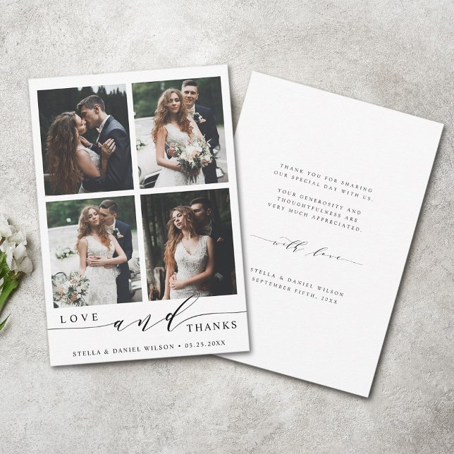 Moderne Liebe und dank 4 Foto Hochzeit Dankeskarte (Front & Back)