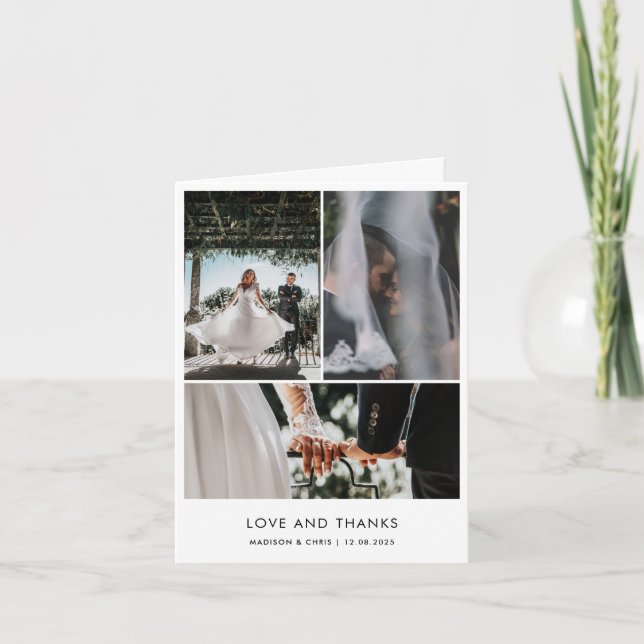 Moderne Liebe und dank des Hochzeitskopfes Foto Dankeskarte (Vorderseite)
