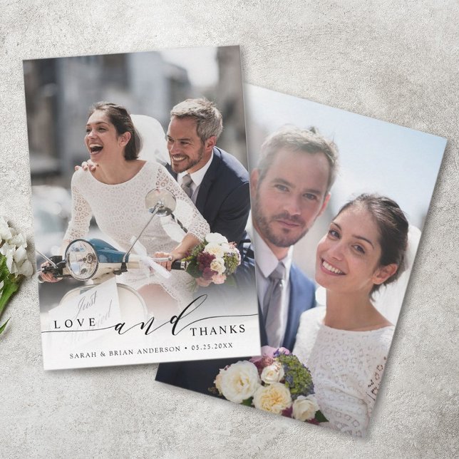Moderne Liebe und Dank Hochzeit 2 Foto Dankeskarte (Front & Back)