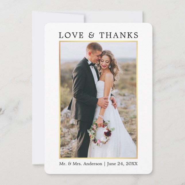 Moderne Liebe und Dank Hochzeit Dankeskarte (Vorderseite)