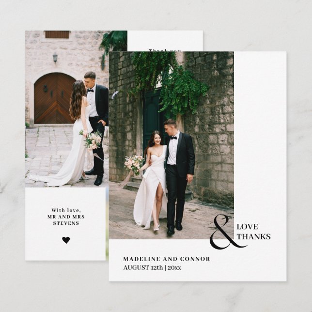 Moderne Liebe und dank Hochzeitsfotografie Dankeskarte (Vorne/Hinten)