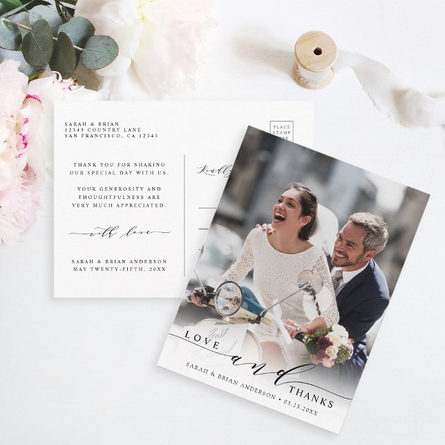 Moderne Liebe und danke Hochzeit Foto Vielen Dank Postkarte (Front & Back)