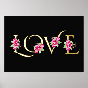 Moderne "Liebe" und rosafarbene Rosenblüten Foliendrucke