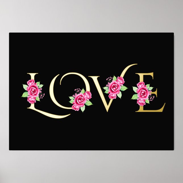 Moderne "Liebe" und rosafarbene Rosenblüten Foliendrucke (Vorderseite)