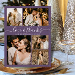 Moderne Liebe und vielen Dank an Mauve Wedding Postkarte<br><div class="desc">Minimalistisches elegantes Script 5 Foto Collage Dusty Mauve Wedding Vielen Dank Postcard. Moderne Hochzeit danke Ihnen Karte Vorlage mit fünf (5) Foto auf der Vorderseite und ein (1) Foto auf der Rückseite. Mit dem Text "Liebe und Dank" in einem Wirblen handgeschriebenen Typografie-Script-Schriftart in weiß auf staubigen Mauve oder Pflaume lila...</div>