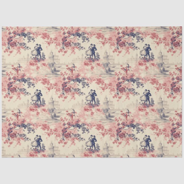 Moderne Liebe Valentine Red Toile de Jouy Pattern Seidenpapier (Vorderseite)