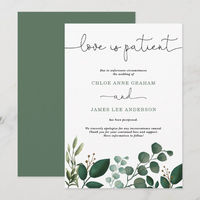 Moderne Liebe Watercolor Greenery ist Patientenhoc Einladung (Vorne/Hinten)