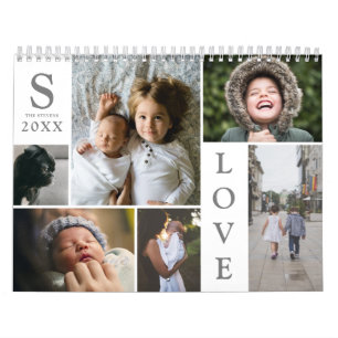 Moderne Liebe Weiße Farbblock-Familienfoto-Collage Kalender