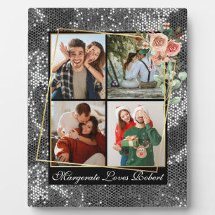 Moderne LIEBE YOU 4 Foto Silver Glitzer Valentine' Fotoplatte