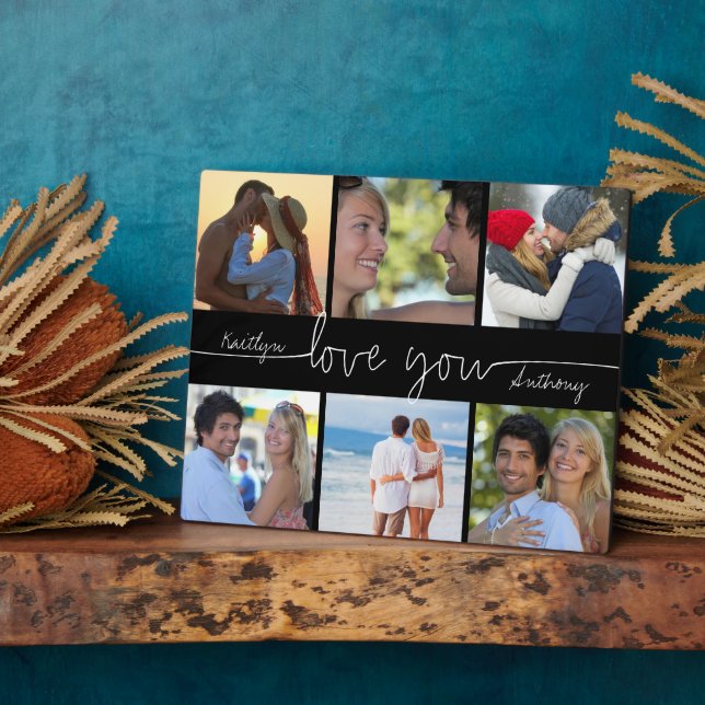 Moderne LIEBE YOU 6 Foto Collage Handgeschriebenes Fotoplatte (Seite)